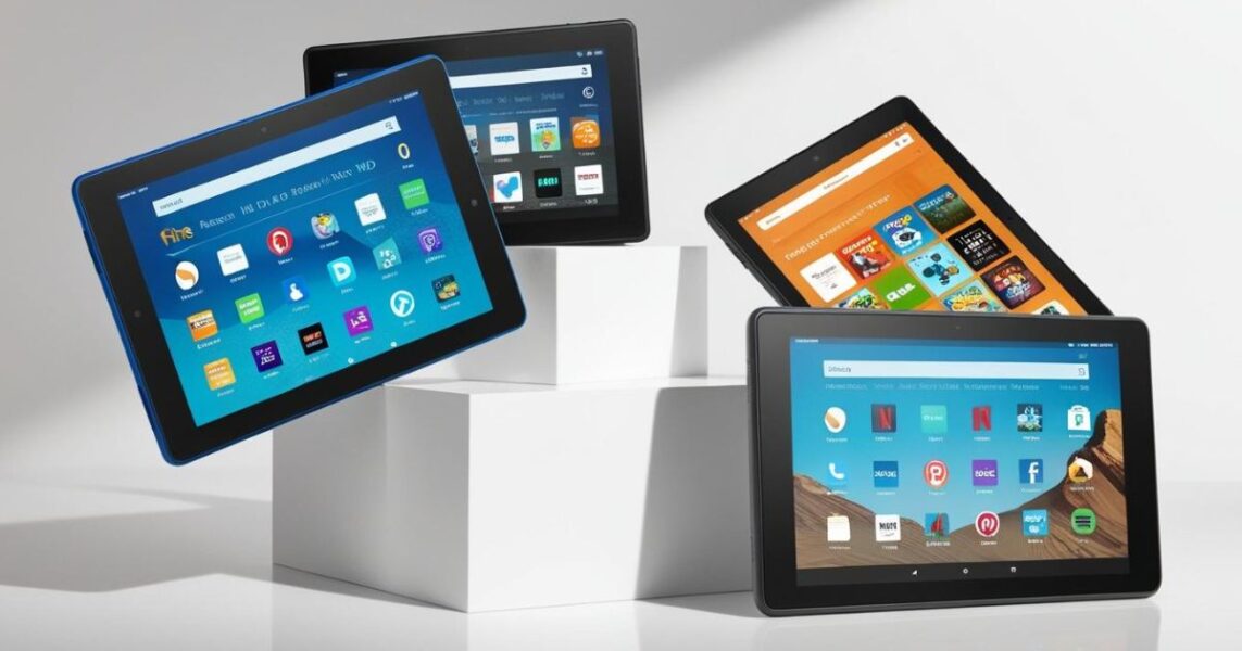 fireタブレット端末4つを比較するイメージ画像。